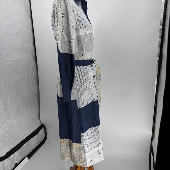 Gabby Isabella Womens Long Patchwork Denim & Lace Dress Blue & White Size S - Picture 10 of 14